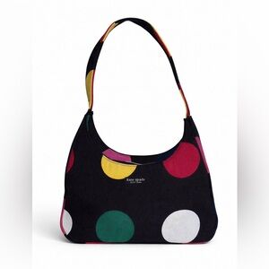 RARE VTG Kate Spade Multicolor Polka Dot Shoulder Bag | Black Canvas Hobo Purse